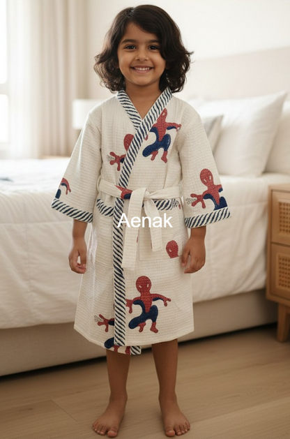 Spiderman Handblock Cotton Bathrobe