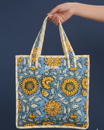 Yellow Sunflower Handblock Lunch Bag