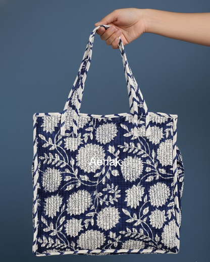 Blue Floral Garden Handblock Lunch Bag