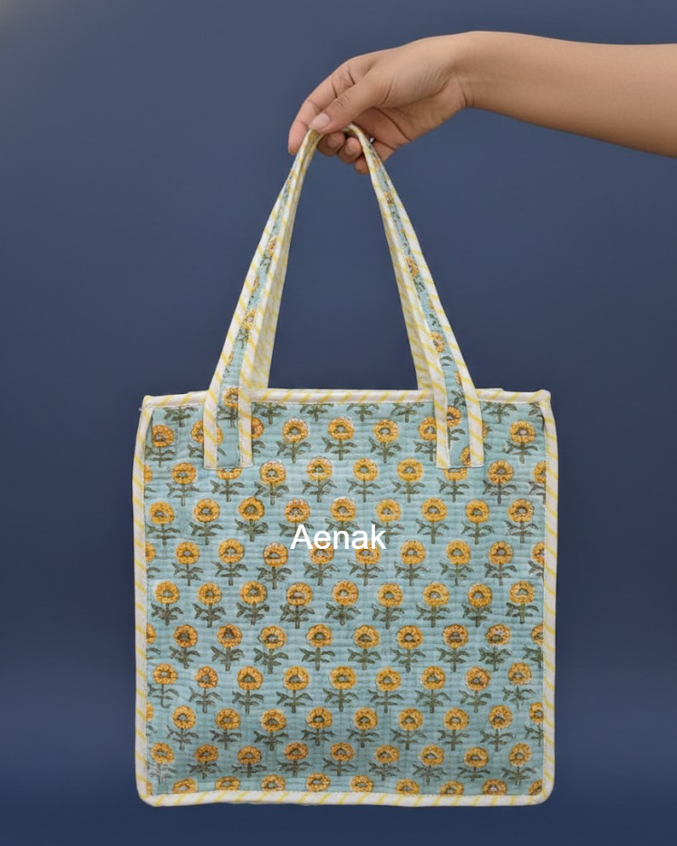 Tiny Yellow Floral Garden Handblock Lunch Bag