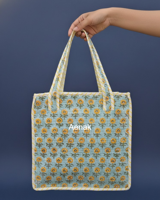 Tiny Yellow Floral Garden Handblock Lunch Bag