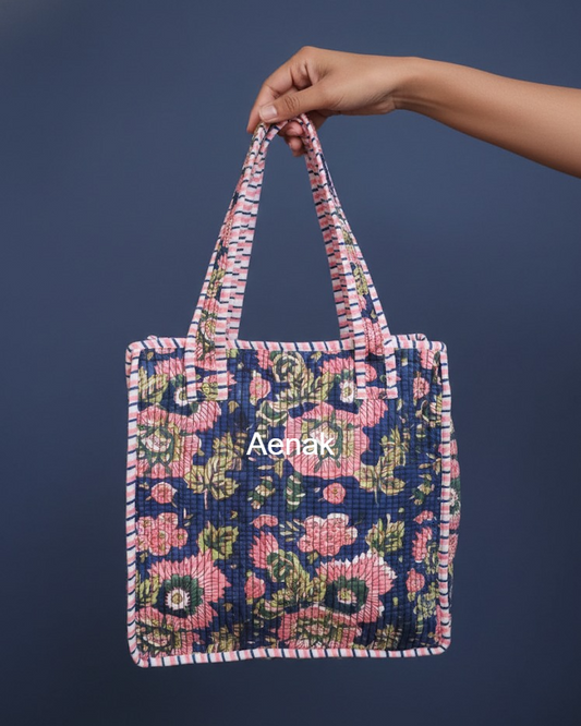 Purple & Pink Floral Garden Handblock Lunch Bag