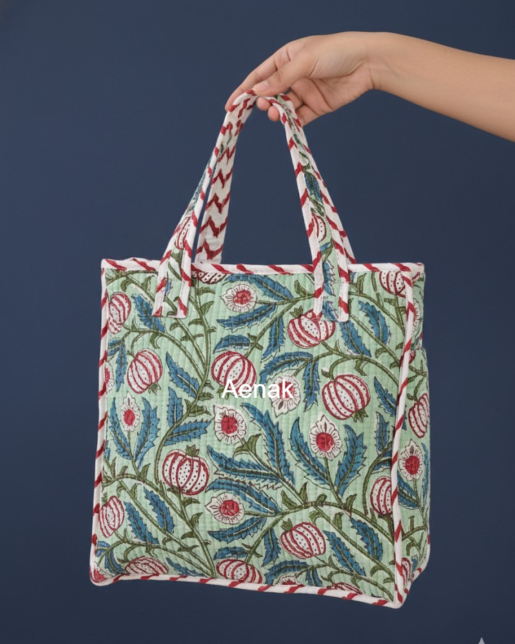 Red Anaar Handblock Lunch Bag