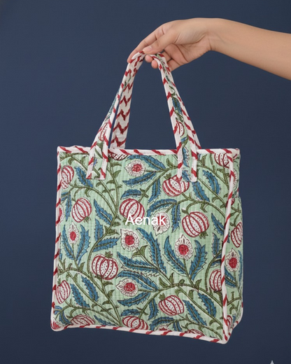 Red Anaar Handblock Lunch Bag