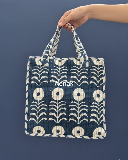 Navy Canvas Handblock Lunch Bag