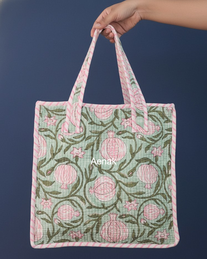 Pink Anaar Handblock Lunch Bag