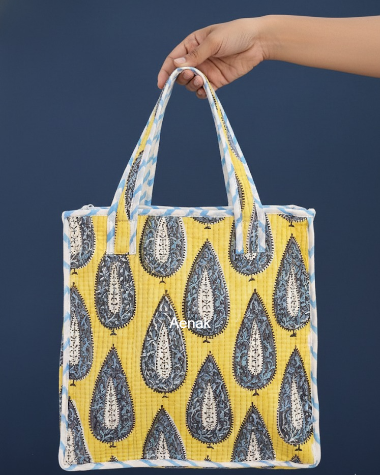 Grey Cypress Handblock Lunch Bag