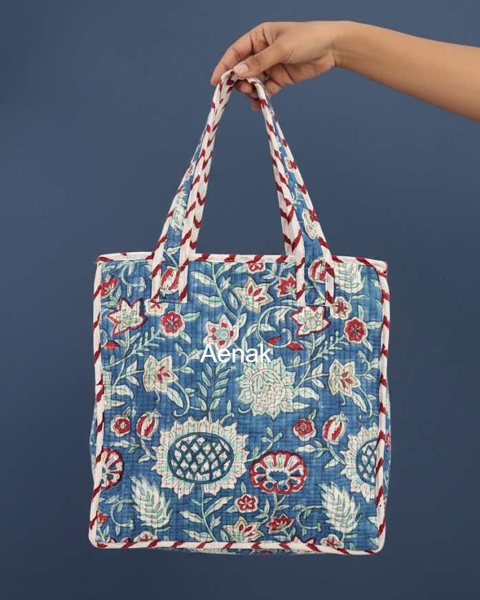 Blue Bloom Handblock Lunch Bag