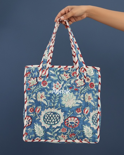 Blue Bloom Handblock Lunch Bag