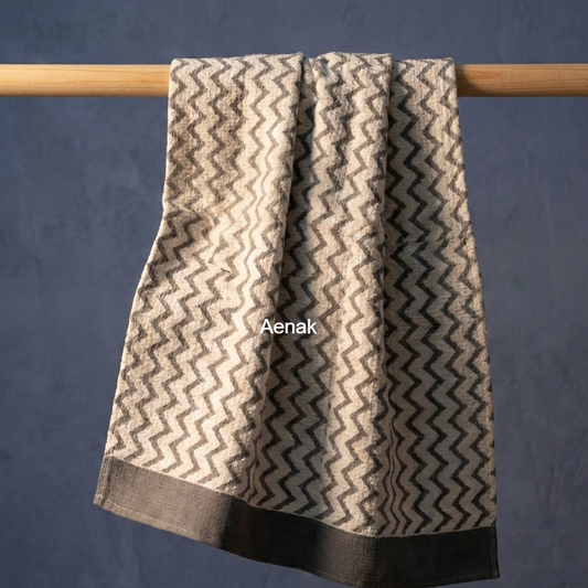 Grey Chevron Handblock Waffle Cotton Towel