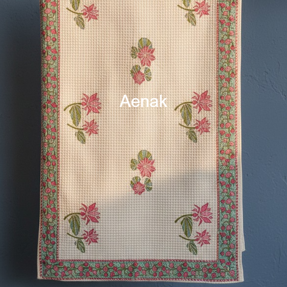 Pink Lotus Handblock Waffle Cotton Towel