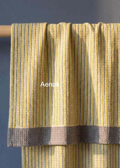 Yellow Striped Handblock Waffle Cotton Towel