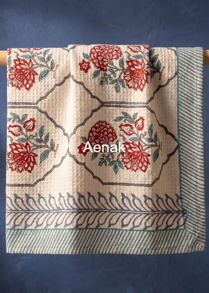 Grey Dahlia Handblock Waffle Cotton Towel
