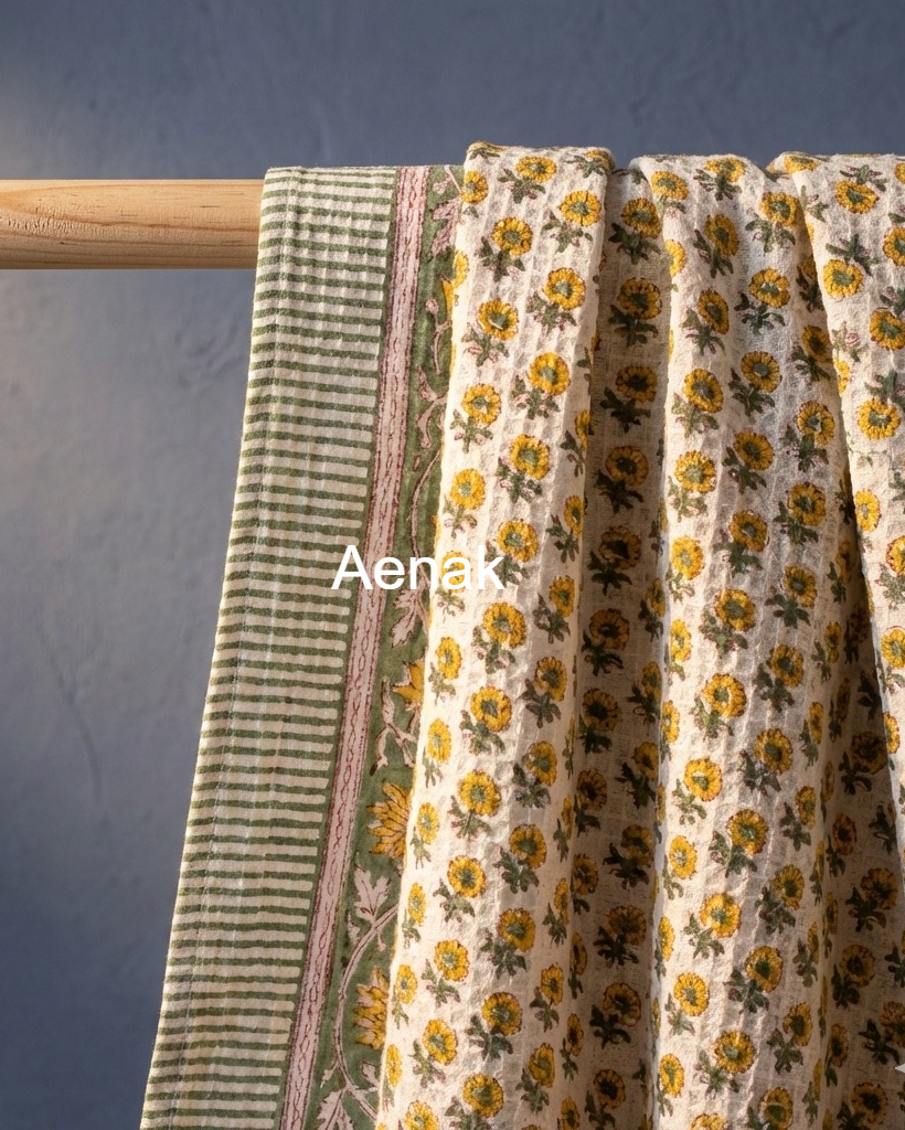 Yellow Marigold Handblock Waffle Cotton Towel