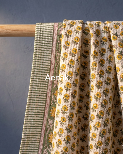 Yellow Marigold Handblock Waffle Cotton Towel