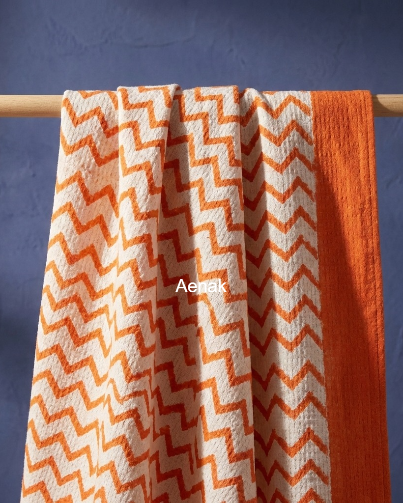 Orange Chevron Handblock Waffle Cotton Towel