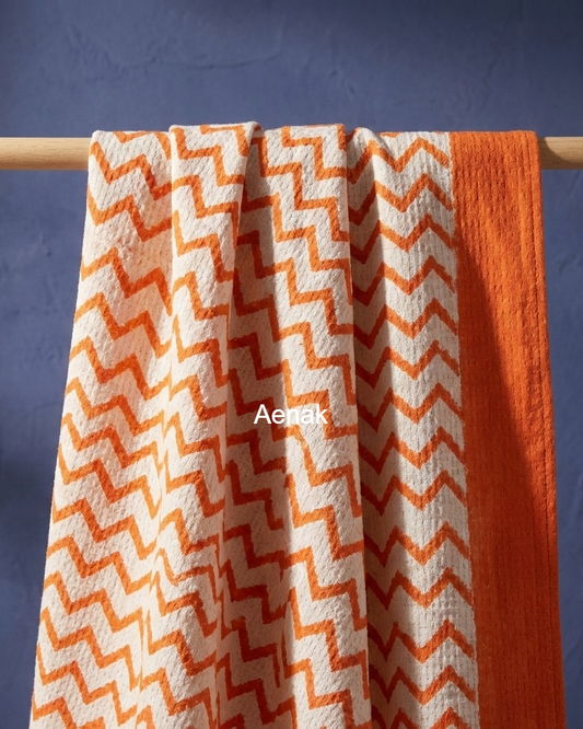 Orange Chevron Handblock Waffle Cotton Towel