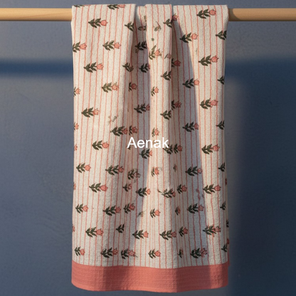 Peach Rose Handblock Waffle Cotton Towel