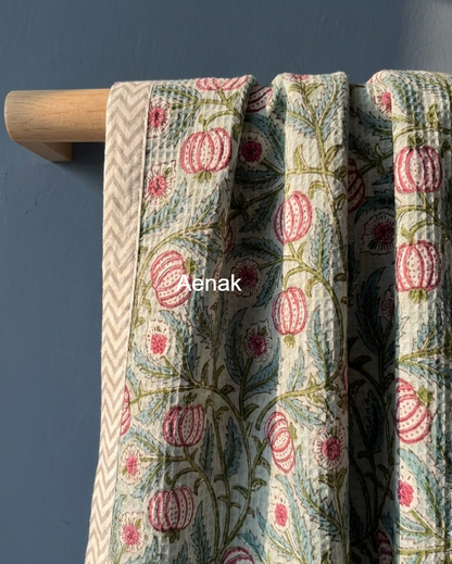 Red Anaar Handblock Waffle Cotton Towel