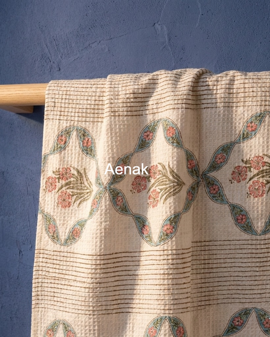 Blue Periwinkle Handblock Waffle Cotton Towel