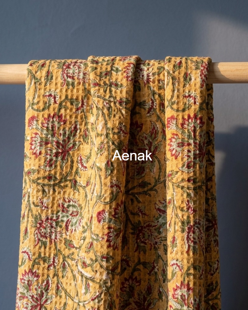 Heritage Yellow Handblock Waffle Cotton Towel