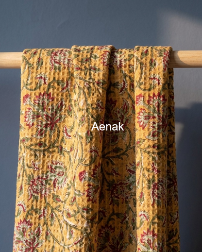 Heritage Yellow Handblock Waffle Cotton Towel