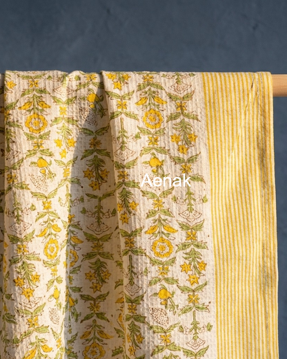 Yellow Jaal Handblock Waffle Cotton Towel