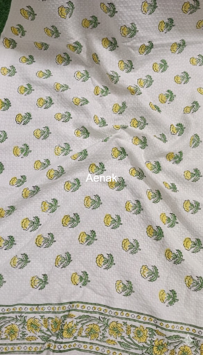 Tiny Yellow Flowers Handblock Waffle Cotton Towel