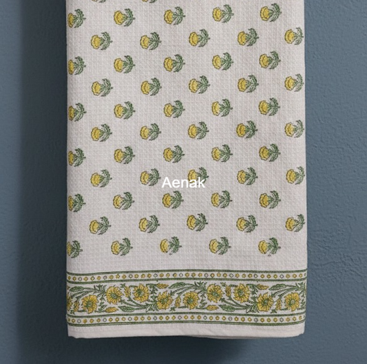 Tiny Yellow Flowers Handblock Waffle Cotton Towel