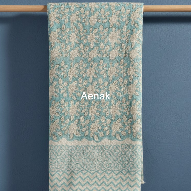 Sky Blue Floral Garden Handblock Waffle Cotton Towel