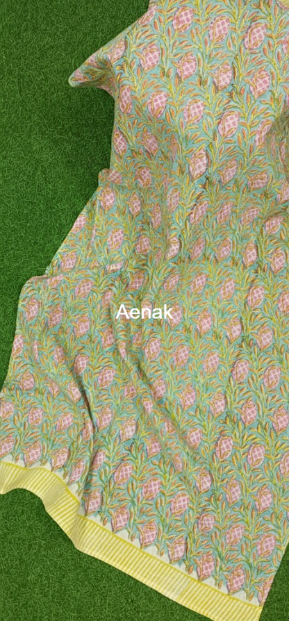 Light Green Jaal Handblock Waffle Cotton Towel