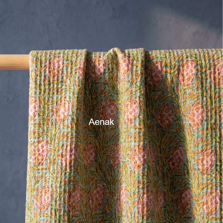 Light Green Jaal Handblock Waffle Cotton Towel