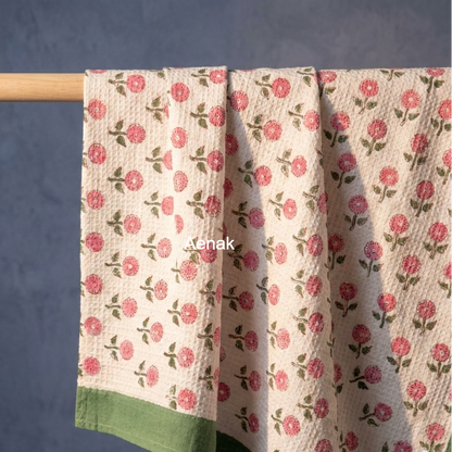 Pink Madhumati Handblock Waffle Cotton Towel