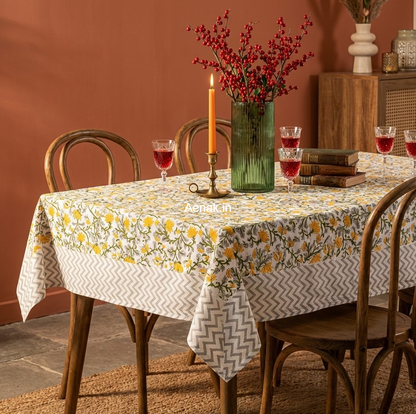 Yellow Marigold Handblock Table Cover