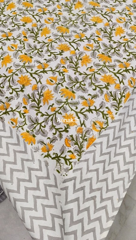 Yellow Marigold Handblock Table Cover