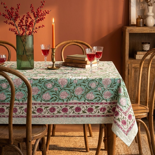 Pink Anaar Handblock Table Cover