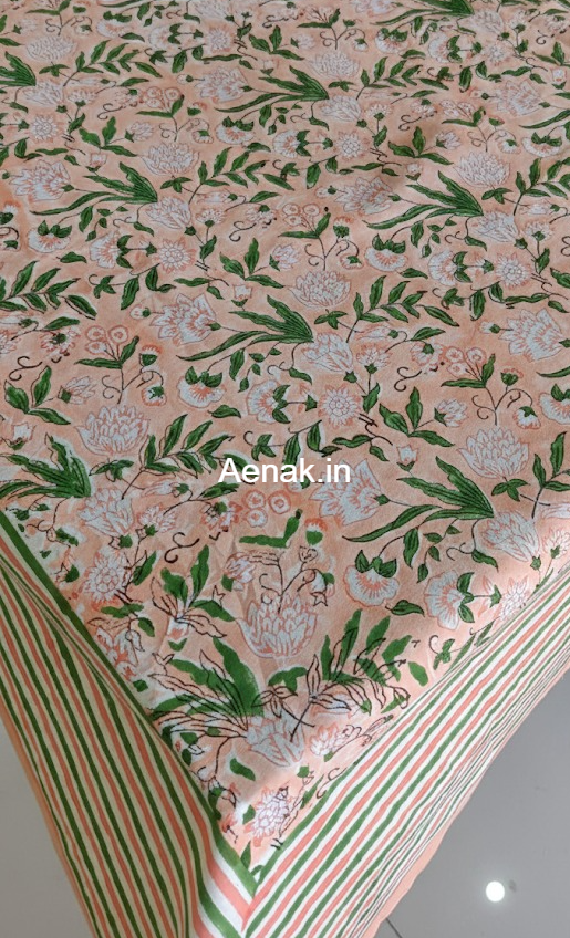 Peach Floral Garden Handblock Table Cover
