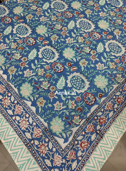 Blue Floral Garden Handblock Table Cover