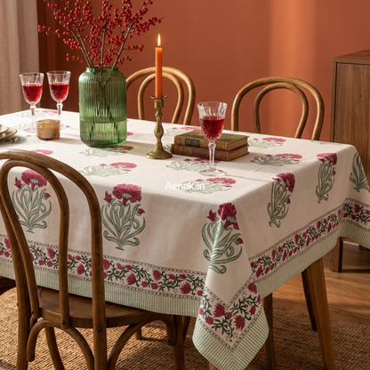 Red Floral Handblock Table Cover