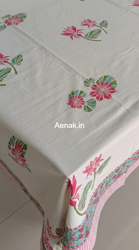 Pink Lotus Handblock Table Cover