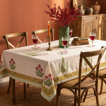 Magenta Floral Handblock Table Cover