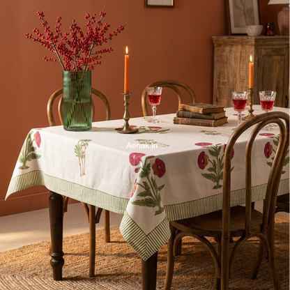 Red Dahlia Handblock Table Cover