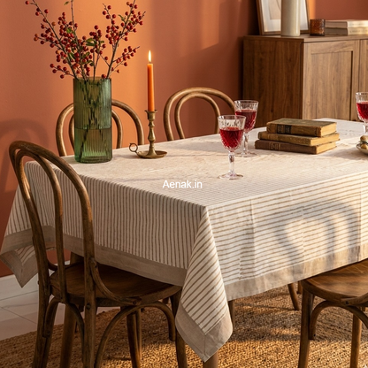 Grey Striped Handblock Table Cover