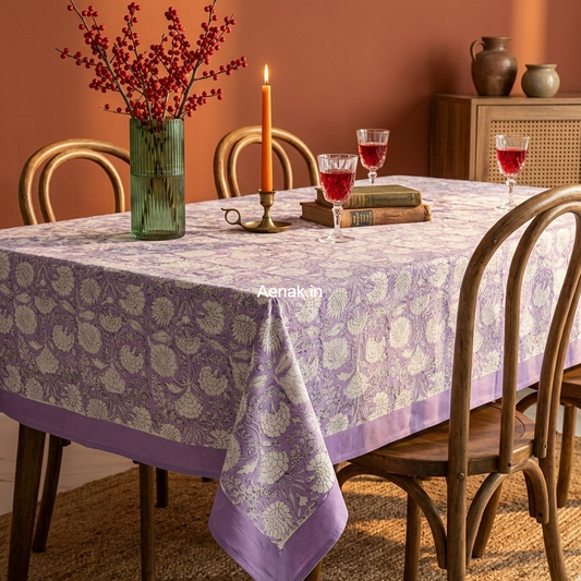 Purple Floral Garden Handblock Table Cover