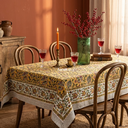 Heritage Yellow Handblock Table Cover