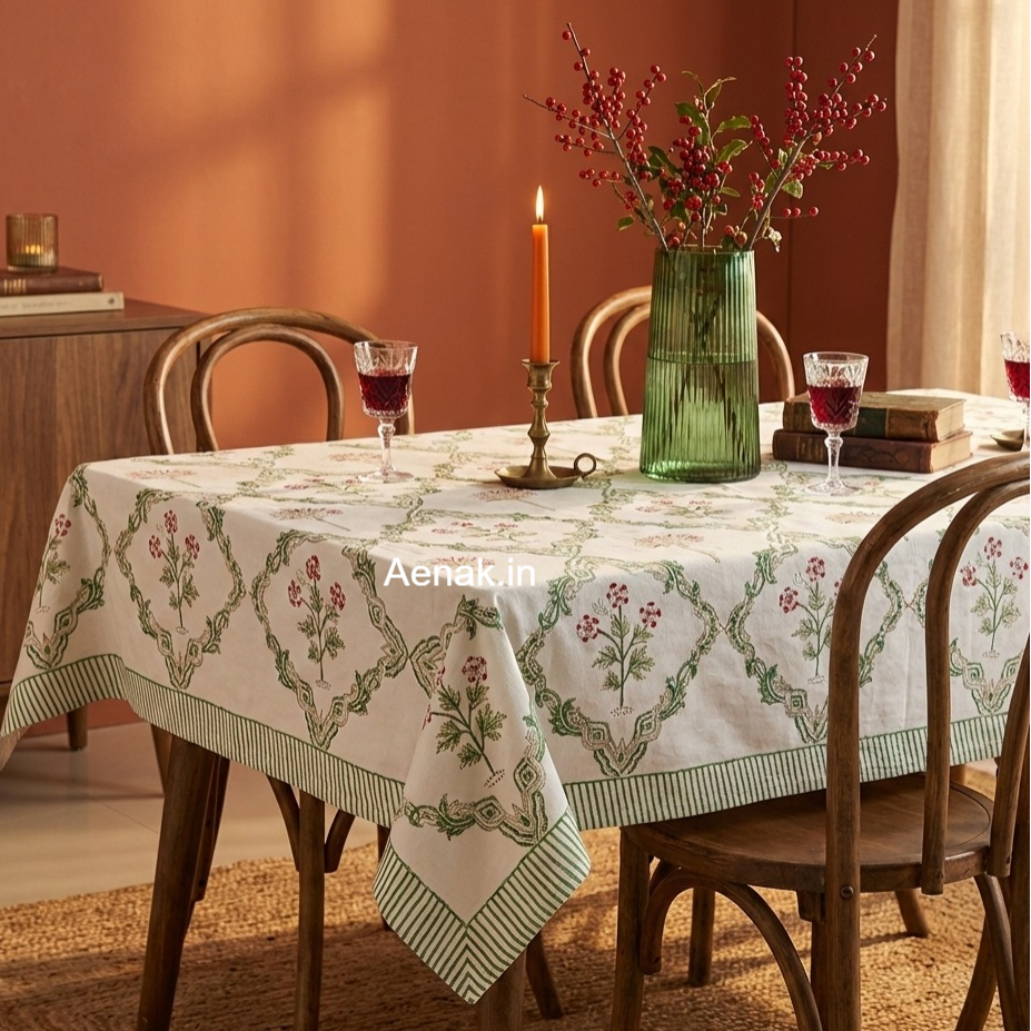 Pink Palm Jaal Handblock Table Cover