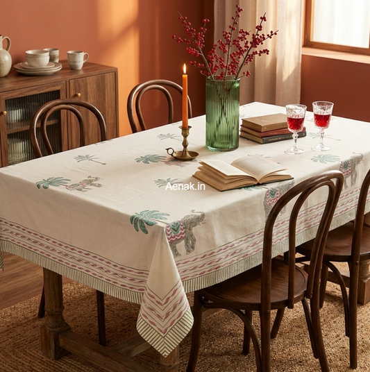 Grey Elephant Handblock Table Cover