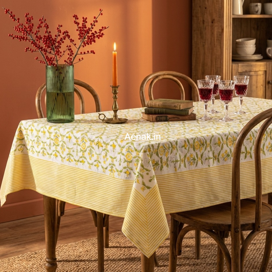 Yellow Floral Garden Handblock Table Cover