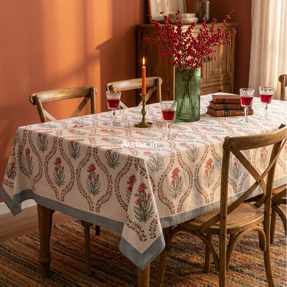 Pink Jaal Handblock Table Cover