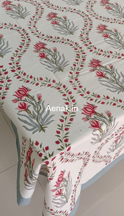 Pink Jaal Handblock Table Cover